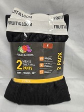 Fruit of the Loom 2 Pack Men's Black Thermal Pants Size M New Soft, Warm