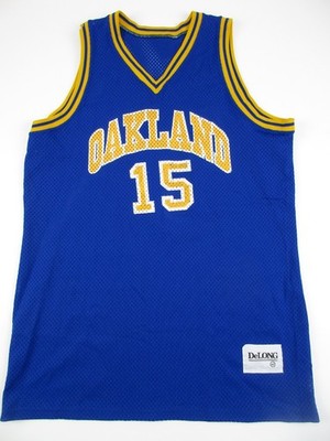 Mens 42 Oakland DeLong basketball jersey blue yellow vintage USA