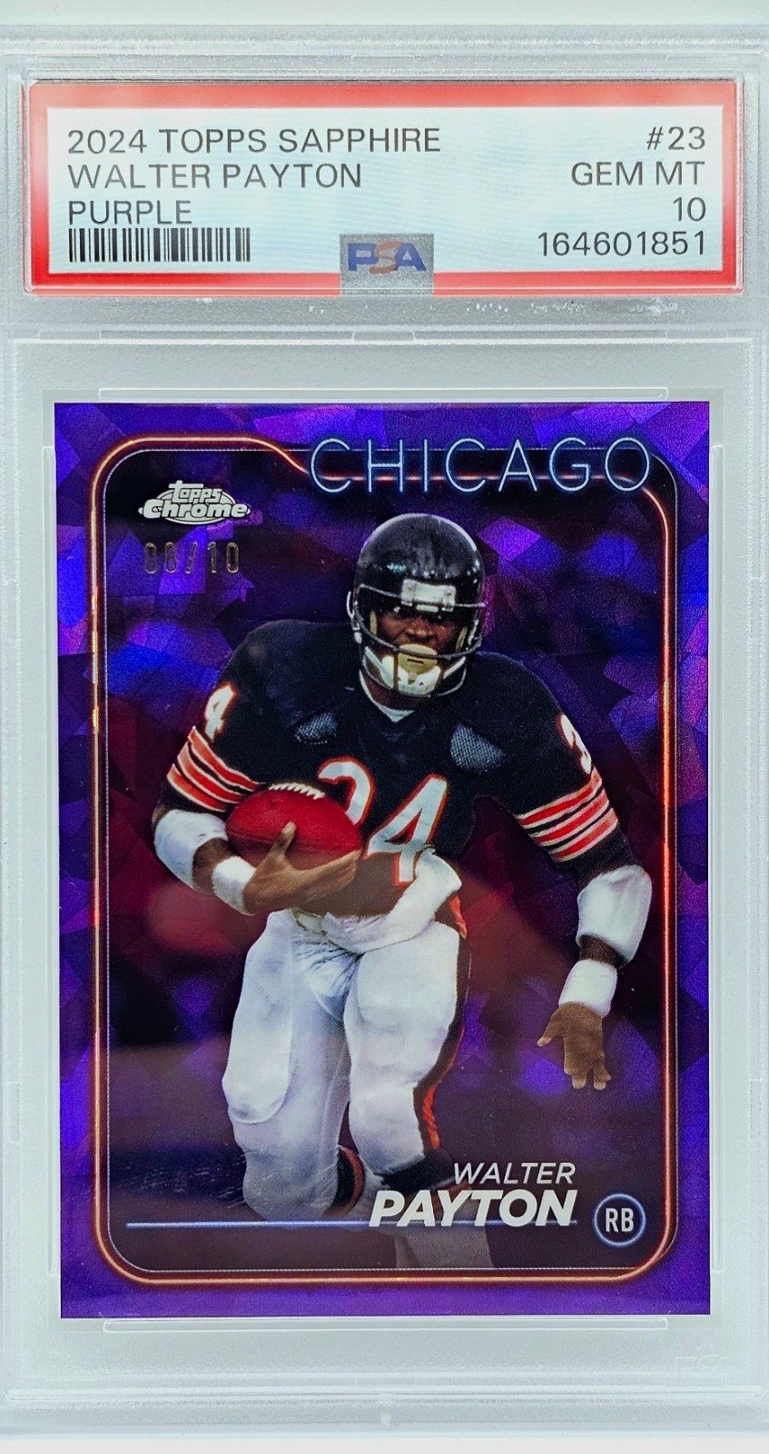 2024 Topps Chrome Sapphire Edition Walter Payton #23 Bears Purple /10 - PSA 10!