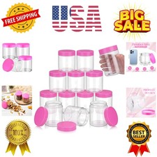 12 Pack 16 oz Plastic Container Jars with Lids Round Clear Travel Cosmetic Co...