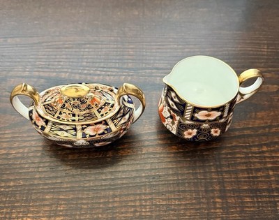 Royal Crown Derby Traditional Imari Covered Sugar Dish & Creamer