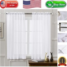 Semi-Crinkle White Voile Curtains 45" Long - Stylish  Breathable Indoor Drapes