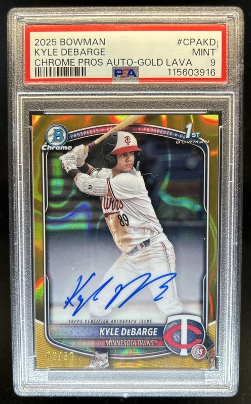 2025 Bowman Kyle DeBarge Chrome Auto Gold Lava Refractor 1st #/50 Twins PSA 9