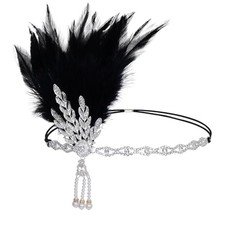choyaxo Flapper Headband Roaring 20s Headpiece Flapper Headpiece Feather black