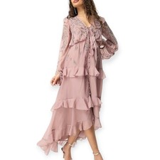 ASOS | US 6 | Floral Embellished V-Neck Button Front Tiered Trailing Midi Dress