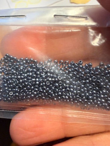 Vintage/Antique Micro Seed Beads-13/0 Opaque Silver-Black Metallic Gunmetal  