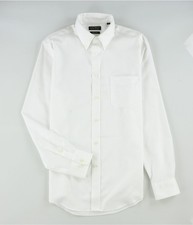 Ralph Lauren Mens Solid Button Down Dress Shirt, white, 15.5 Neck