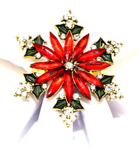 Spilla/spilla fiocco di neve stile natalizio elegante rosso rubino, verde e strass trasparenti