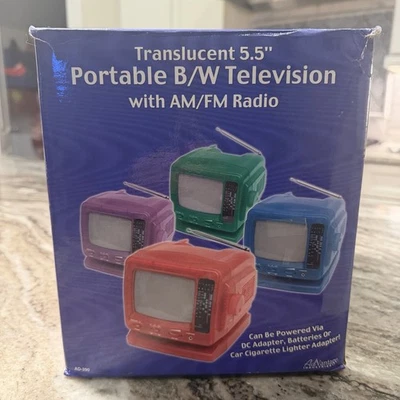 Vintage Purple Portable B/W With AM/FM Radio 5.5'' Screen AD-390 NEW IN BOX - Image 1 of 4