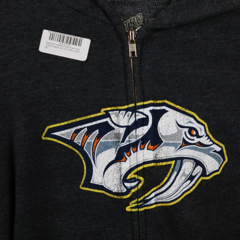 Chaqueta Nashville Predators Para Hombres Gris Medio NHL Hockey Cremallera Sudadera con Capucha Marca Retro Foto 2 de 4