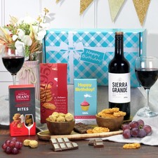 Happy Birthday Red Wine Gift Hamper | 75cl Merlot Wine with Chocolate and Snacks