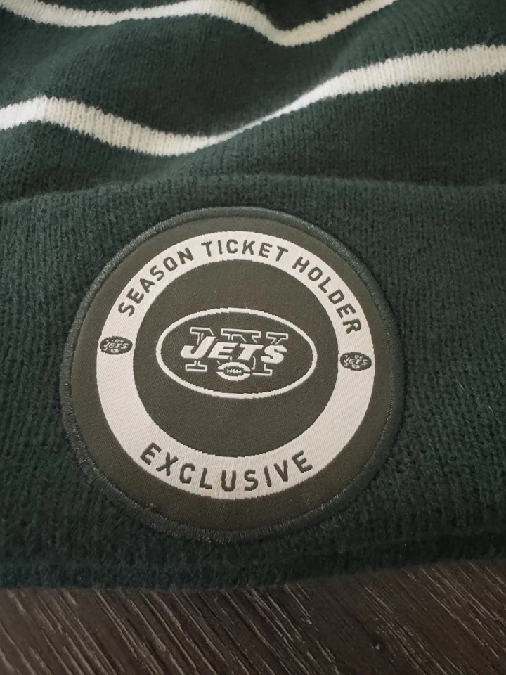 NFL New York Jets Tejido Pom Gorro Calavera Gorra Blanco/Verde-PORTABOLETOS DE TEMPORADA Foto 2 de 4