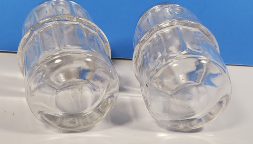 2 Vintage Hoosier Cabinet Spice Jars Vintage Ribbed Glass Metal Lids - Picture 9 of 9