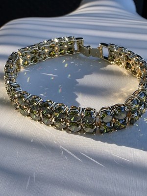 Grobes Tennisarmband Damen vergoldet peridotfarben 10 mm 18 cm doppelreihig