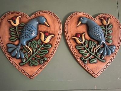 VTG 67, Holland Mold Ceramic Wall Art Set. Blue Bird Yellow Flowers (2pc)