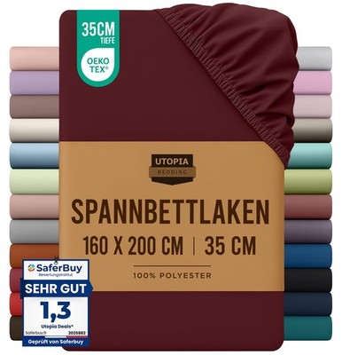 Utopia Bedding - Spannbettlaken 160x200cm - 160X200 cm, Burgunderrot 