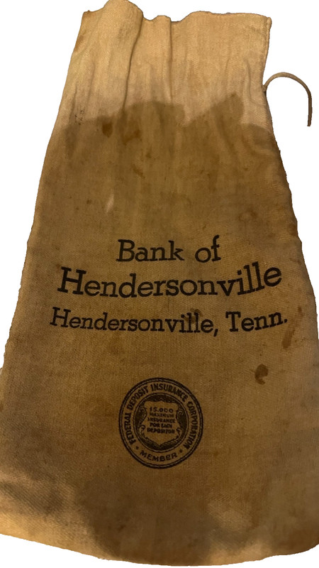 Bank bag cloth Bank of Hendersonville  Tennessee  1930-40's  string tie
