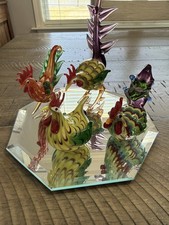 4-Murano style Glass Roosters Hand Blown Multicolor - read description- glows