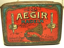 Boîte Pub Tôle Aiguilles Gramophone AEGIR 1930 Phono Needles Tin A18