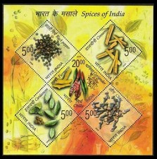 Spices, Herbal Medicine, Clove, turmeric, cardamom, India 2009 MNH SS