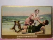 1909 romance humor collie Fun for One but not for the Other beach bathing suit