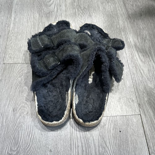Birkenstock Arizona Shearling Lined Fur Suede Leather Sandals Womens 38/7 Black - Picture 5 of 9