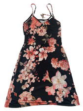 Boohoo UK size 8 black A-line dress with pink flowers
