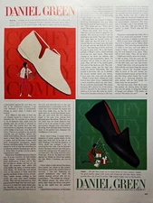 Pair of Daniel Green Slipper Shoe Christmas Sorority Chalet Print Ads 1964