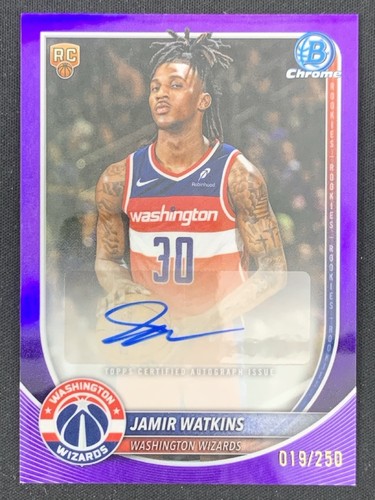 Jamir Watkins 2025-26 Topps Bowman Chrome Purple Refractor Auto RC /250 #BCA-JW