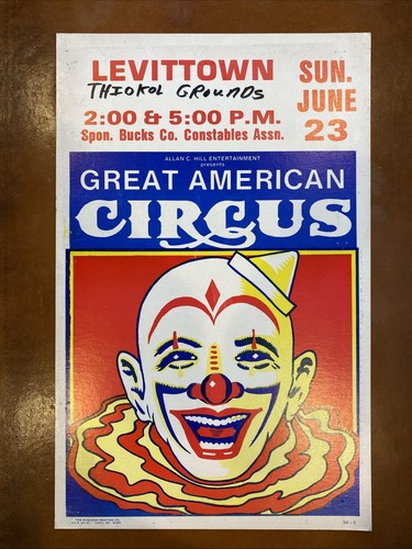 Edjay Postre Vintage Great American Circus Poster 14x 22 Levittown Thiokol Clown | eBay