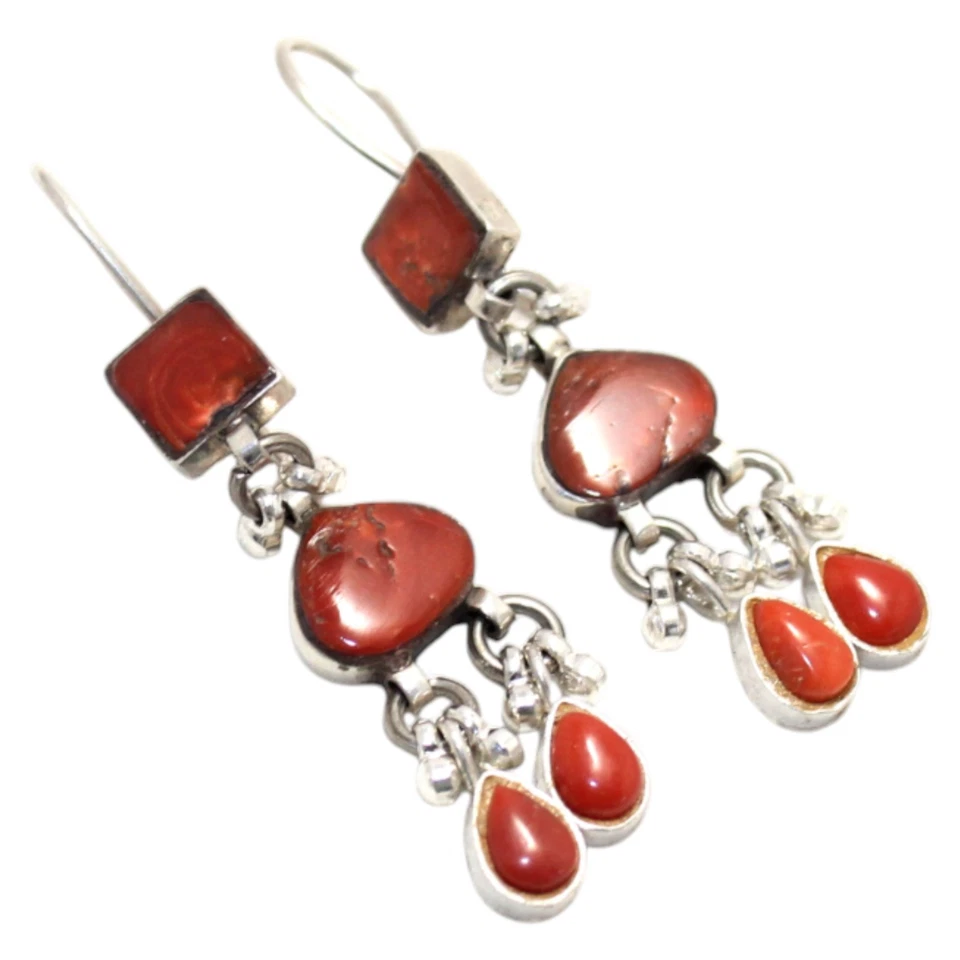 Earrings 925 Sterling Silver Natural Orange Gem Stone Handmade Women Gift G469 - Изображение 4 из 4