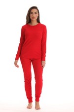 Womens Thermal Pajamas Set, Size L, Red - Cozy Sleepwear for Winter