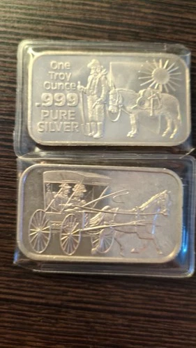 2 oz. of pure 0.999 Silver Bullion (Lot of 2 Bars)