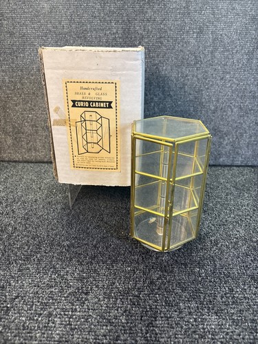 Vtg~Shackman~Brass And Glass~Revolving Curio Cabinet READ~IOB