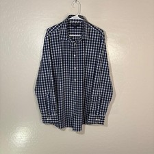 Mizzen Main Leeward Shirt Mens XL Blue Gingham Trim Fit Stretch Dress Casual