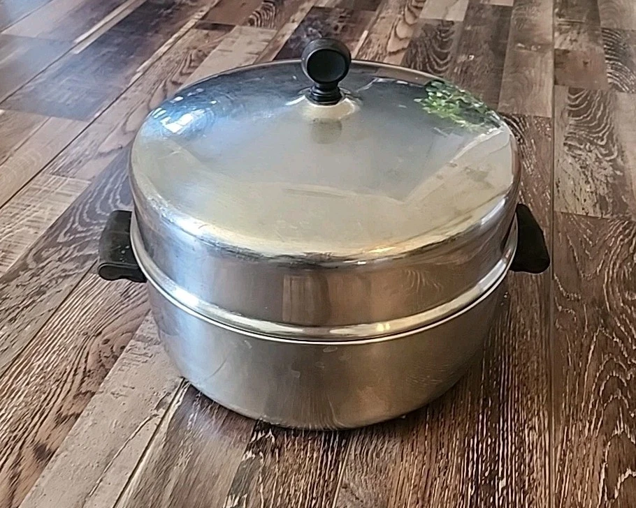 Vtg Farberware Aluminum Clad Stainless Steel 5 Qt Dutch Oven Roaster w Dome Lid