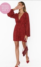 Show Me Your Mumu Rosette Mini Dress Red Rose Print Long Sleeve XS