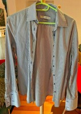 HERRINGBONE Sydney navy and white striped stripe dress shirt mens men size 12