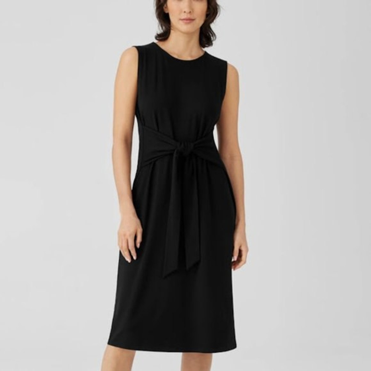 eileen fisher stretch jersey knit round neck dress | Women's Tie-Front | Black Tank dress