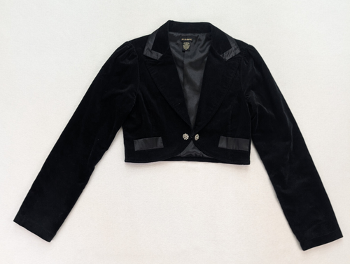 FANG Women's Bolero Jacket Size M Black Velvet Textured Cropped