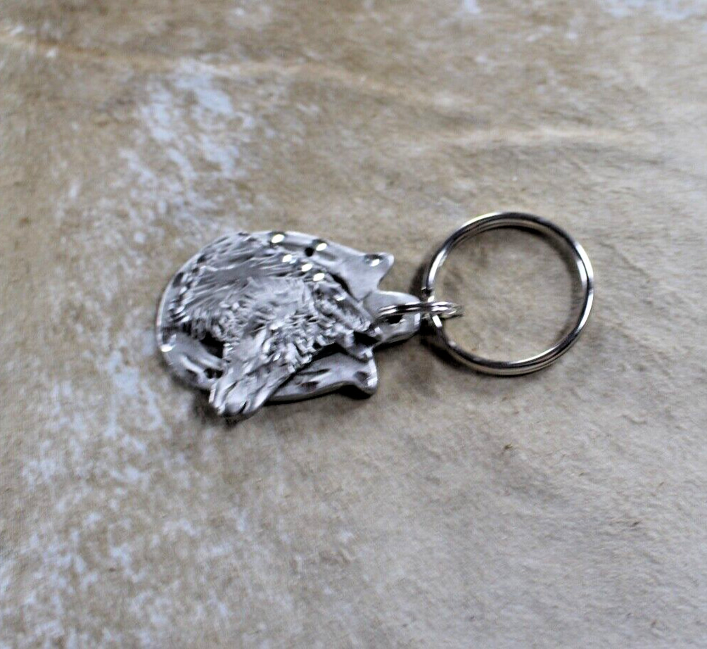 Llama Key Ring 2 x 1.50 in Horseshoe Diamond cut Pewter Handcrafted