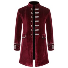 Mens Velvet Military Drummer Tailcoat Suit Jacket Gothic Tuxedo Frock Coat SPW