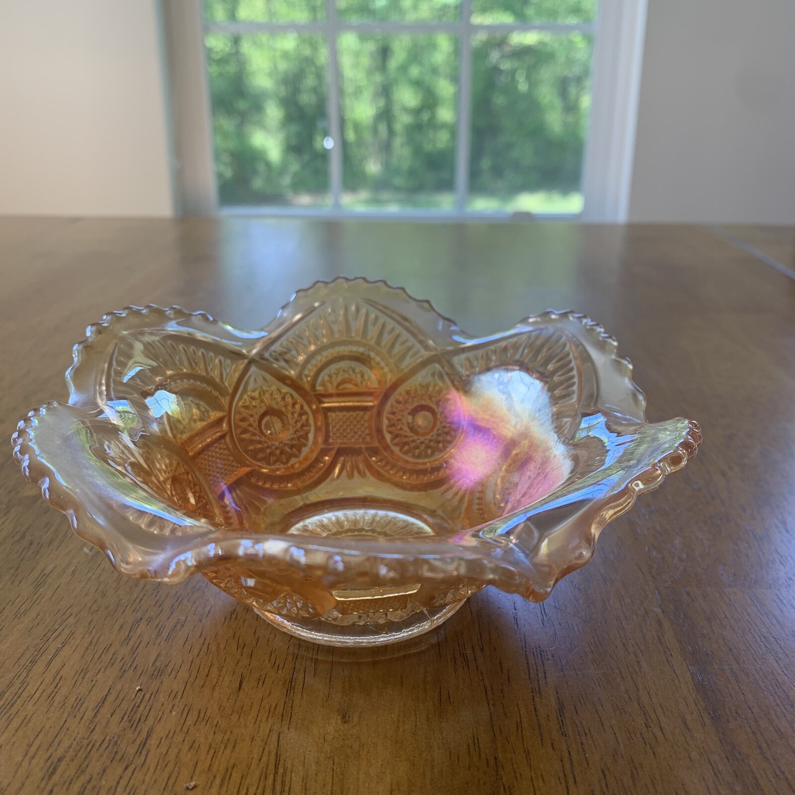 Vtg Imperial Marigold Iridescent Carnival Glass Candy/Serving Dish Twins Pattern