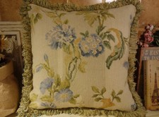 18" ELEGANT FLORAL HAND WOVEN NEEDLEPOINT THROW PILLOW COUNTRY FARMHOUSE DECOR