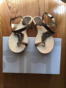 Women’s Green Leather Top Strap Sandals, Sz. 8