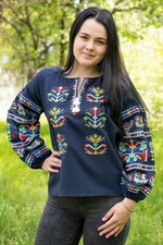 S, M, L, XL, 2XL, Linen Vyshyvanka, Ukrainian blouse, blue women's embroidered