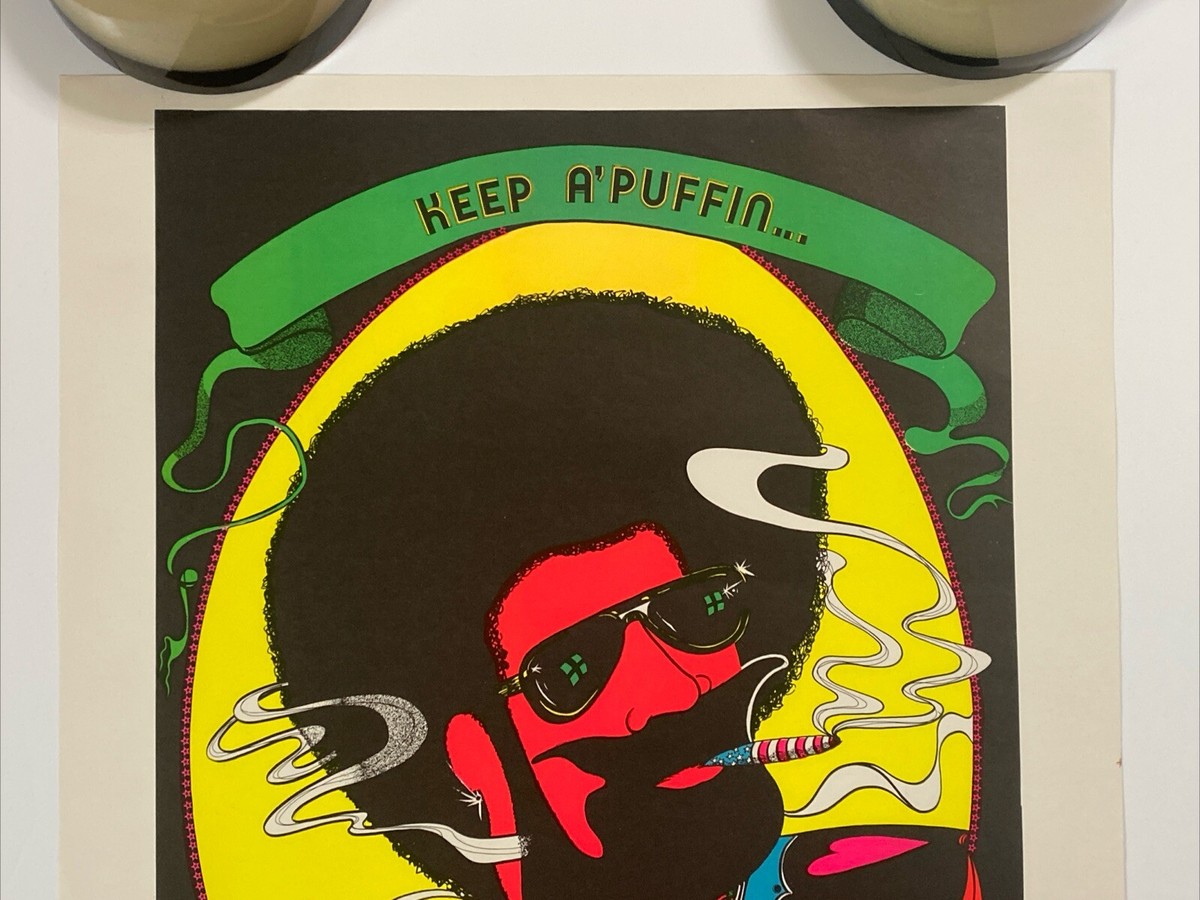 Keep A Puffin blacklight poster vintage original Zig Zag Afro Man