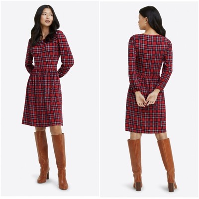NWT! Draper James Fit & Flare Dress in Angie Plaid (Lipstick Red Multi) Size: L