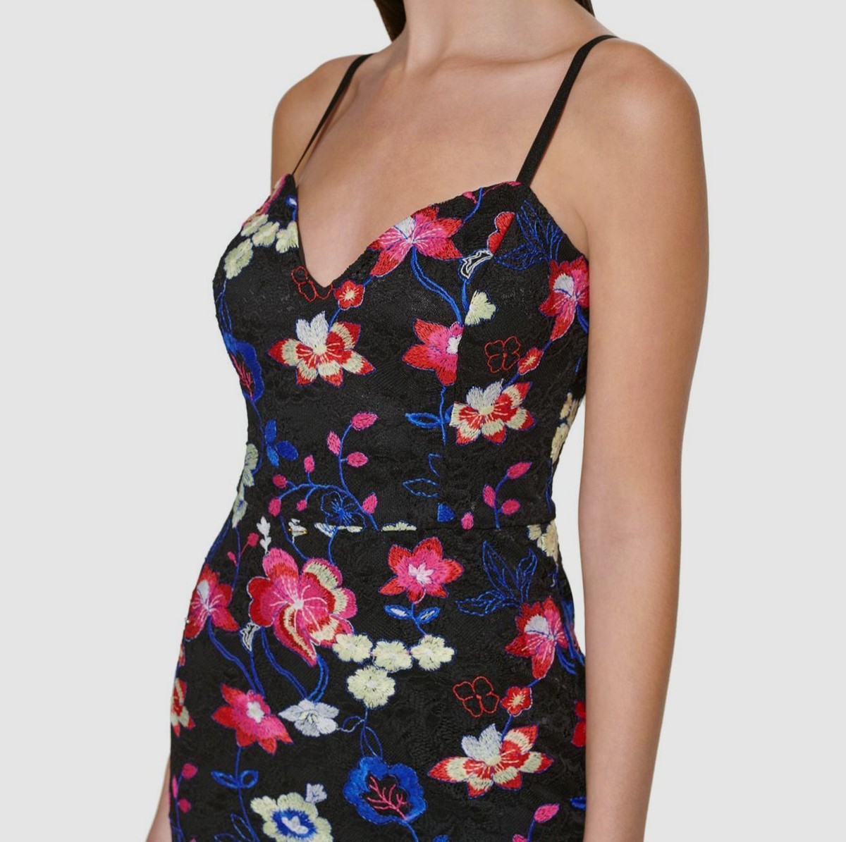 Guess Womens Embroidered Nylon Midi Dress Black 4