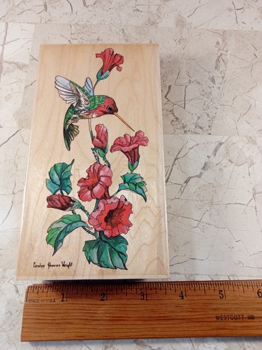 Anna's Hummingbird Stamps Happen 90243 Wood Rubber Stamp Flower Bird Wright NEW - Picture 7 of 8